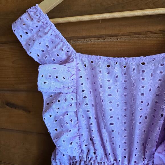 Shein Curve Lilac Eyelet Lace Ruffle Tank Romper Square Neck Boho Pastel OXL - Picture 3 of 4